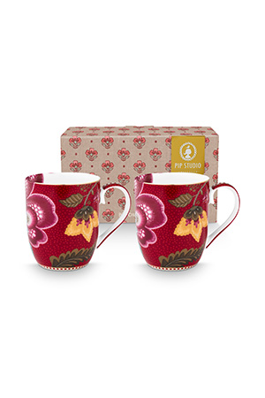 Pip Studio Blooming Tales set 2 ks hrnku 180 ml - tmavě červený