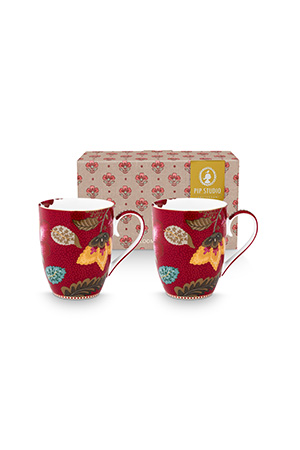 Pip Studio Blooming Tales set 2 ks hrnku 350 ml - tmavě červený