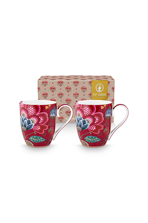 Pip Studio Blooming Tales set 2 ks XL hrnku 440 ml - tmavě červený