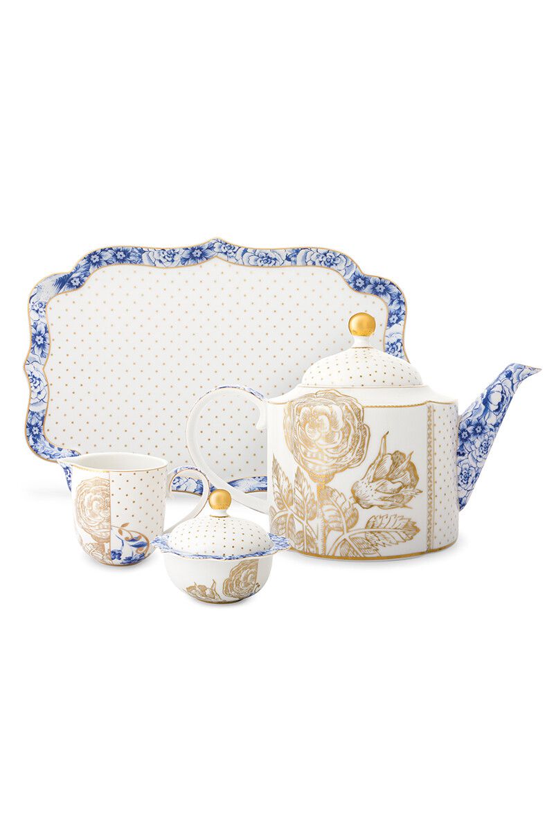 Pip Studio Royal White mlékovka 260ml, bílo-modrá