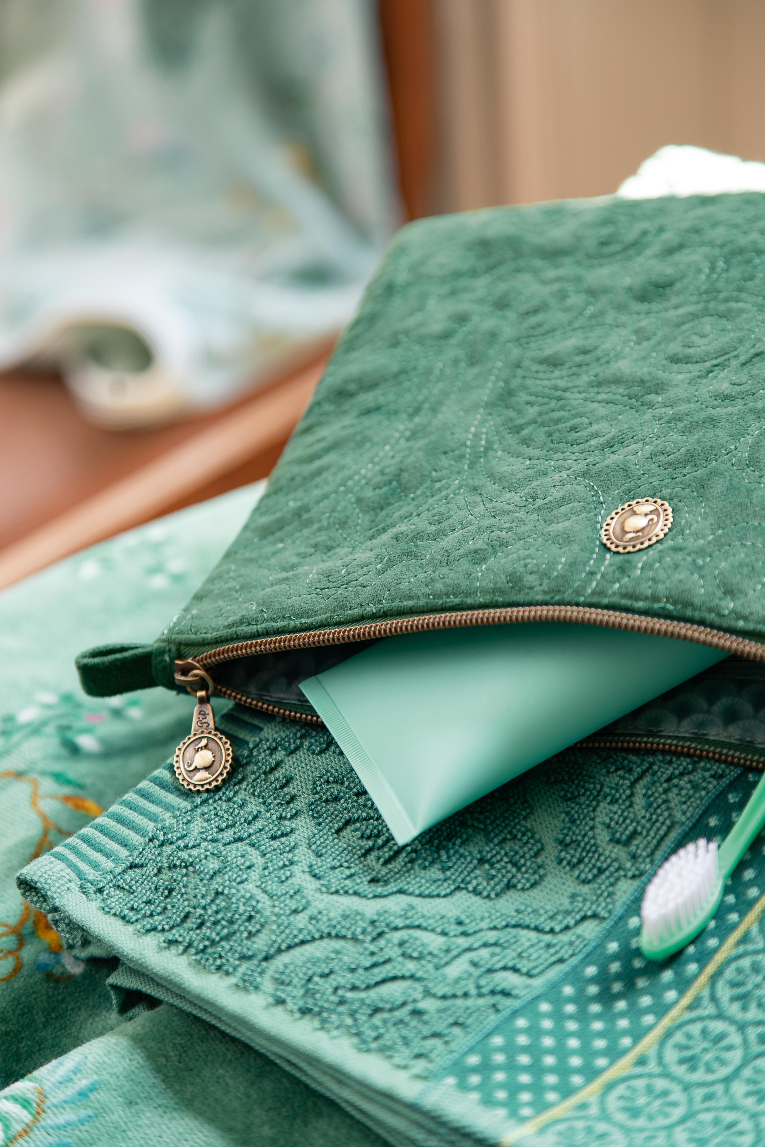 Pip Studio Charly Velvet Quilted sametové kosmetické pouzdro, zelené