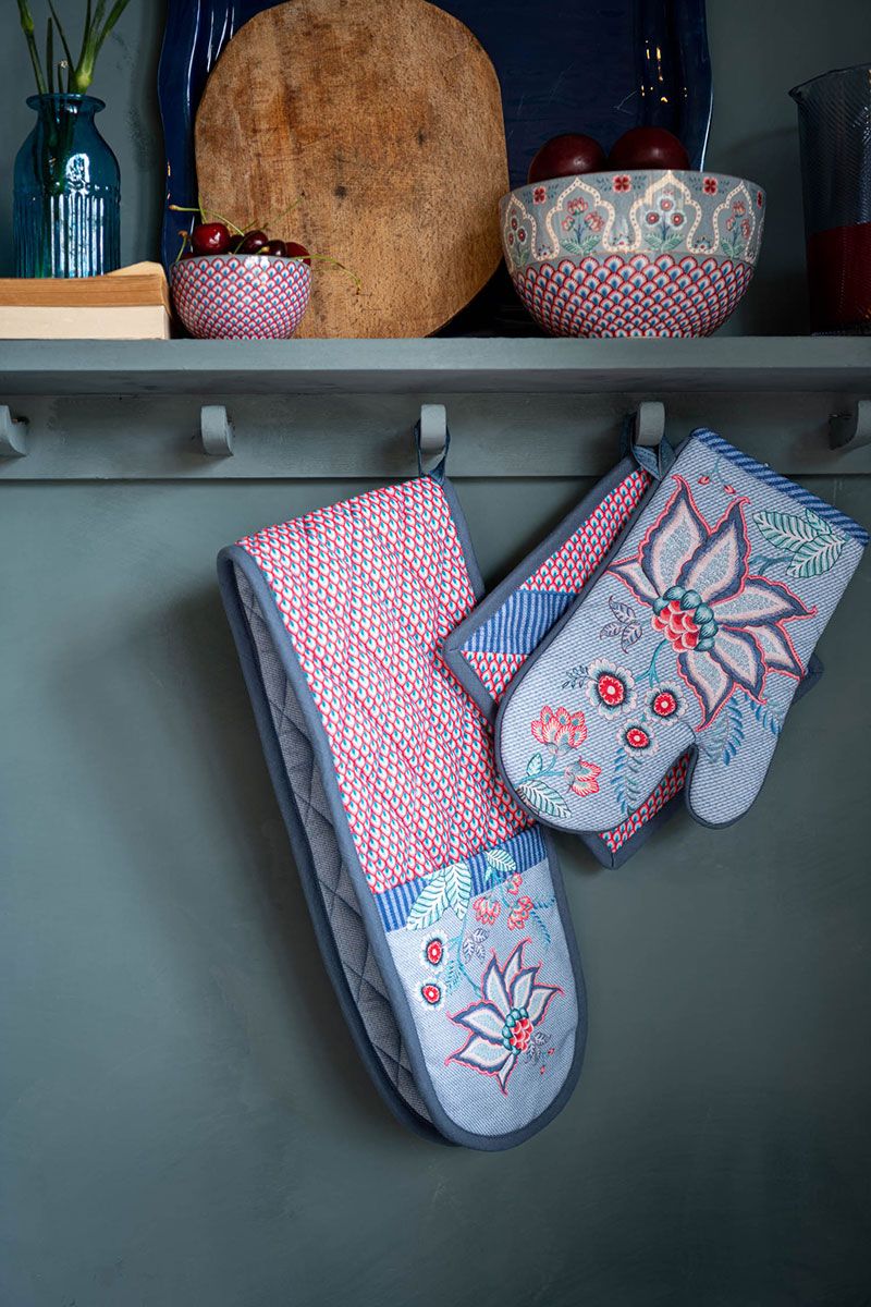 Pip Studio Flower Festival dvojitá chňapka 94x17cm, světle modrá