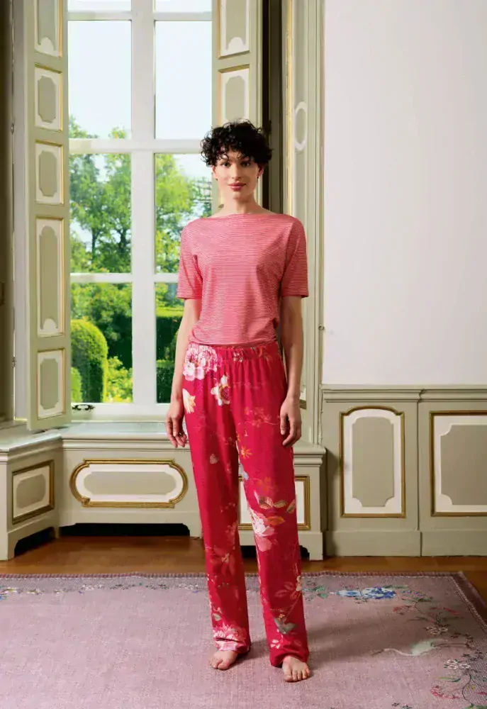 Pip Studio Belina dlouhé kalhoty Tokyo Bouquet, červené