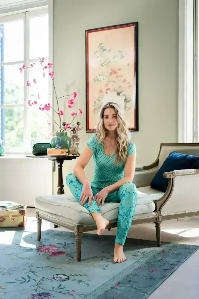 Pip Studio Bobien dlouhé kalhoty Tokyo Blossom, zelené