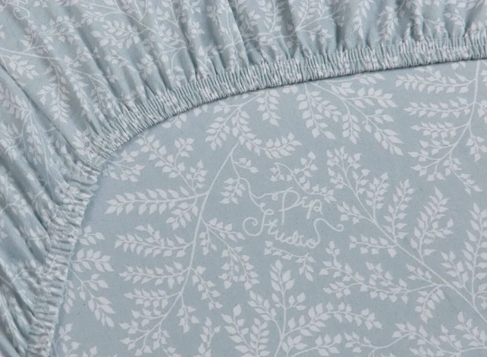 Pip Studio Leafy kvalitní bavlněné prostěradlo s lycrou 180x200/220 cm,modro-šedé