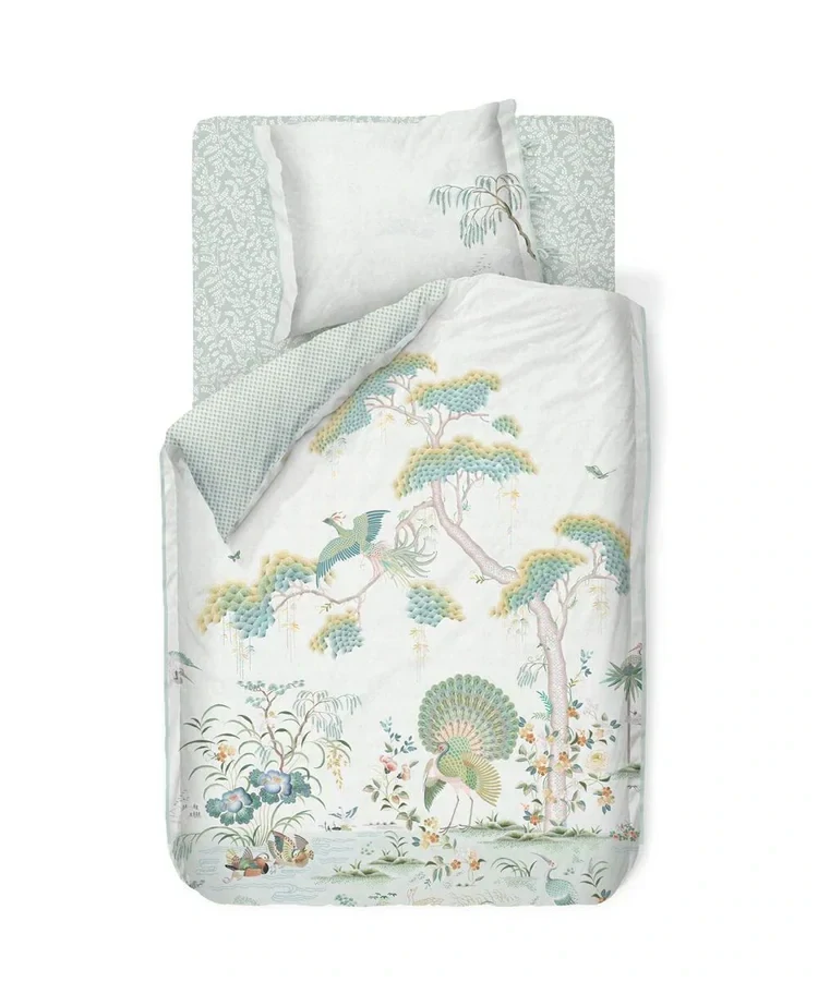 Pip Studio Leafy kvalitní bavlněné prostěradlo s lycrou 180x200/220 cm, zelené