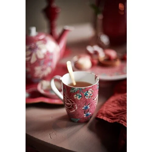 Pip Studio Flower Festival čajová sada 3ks, dárkové balení, tmavě růžová