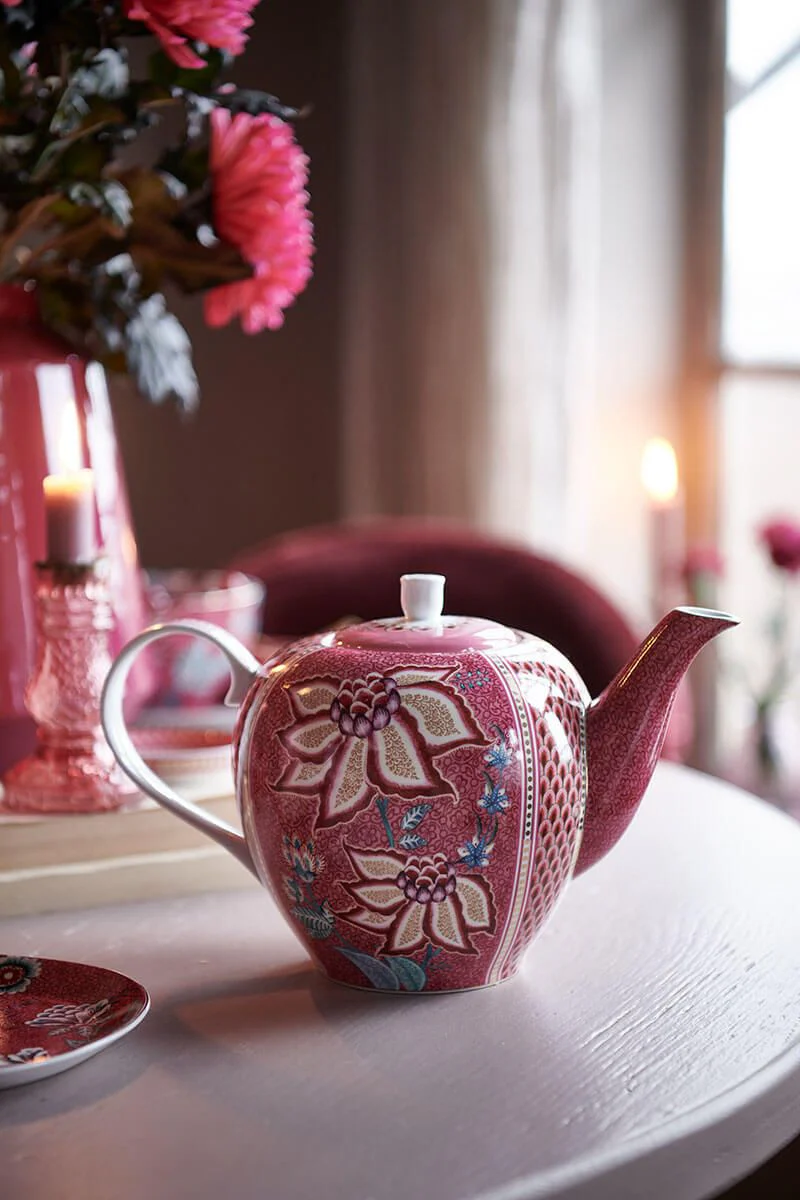Pip Studio Flower Festival velká čajová konvice 1,6l, tmavě růžová