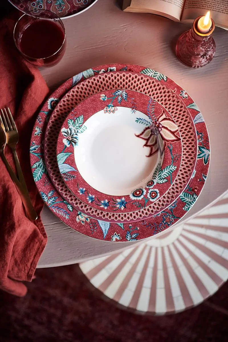 Pip Studio Flower Festival hluboký talíř Ø21,5cm, tmavě růžová