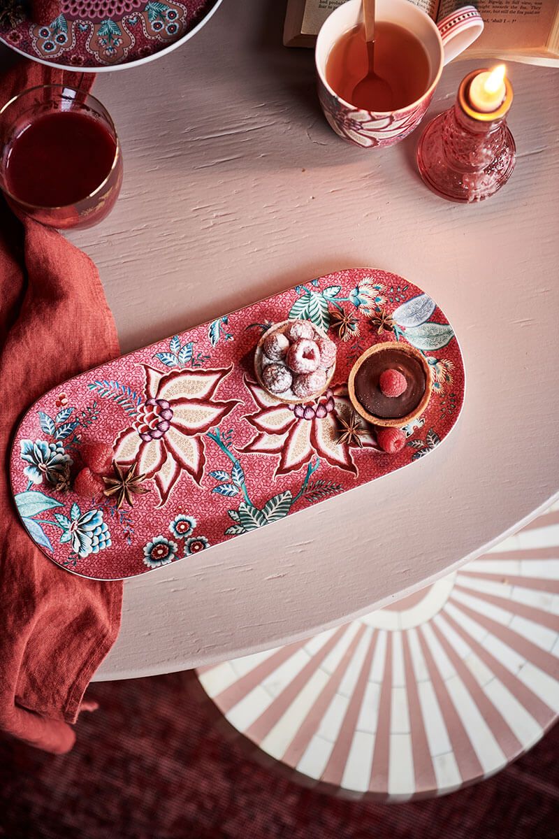 Pip Studio Flower Festival oválný tác 33,3 x 15,5cm, tmavě růžový