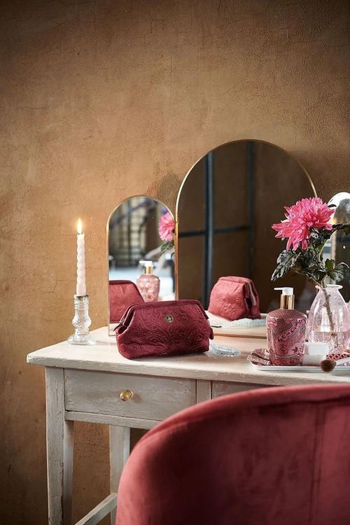 Pip Studio Velvet Cooper Quiltey Days sametová kosmetická taška, vínová