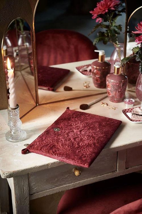 Pip Studio sametové kosmetické pouzdro Velvet Quiltey Days, vínové