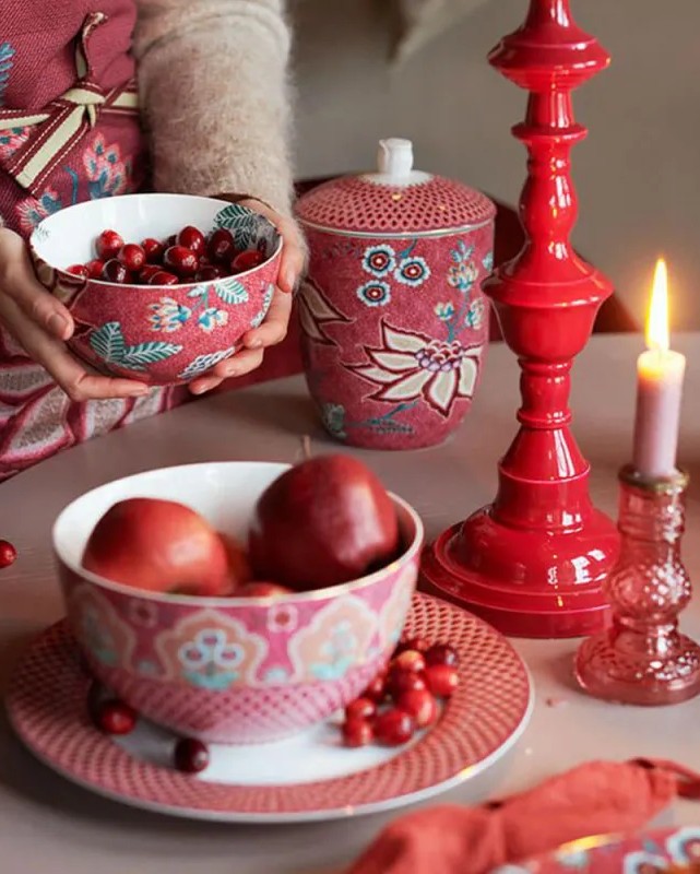 Pip Studio Flower Festival dóza 1,5l, tmavě růžová