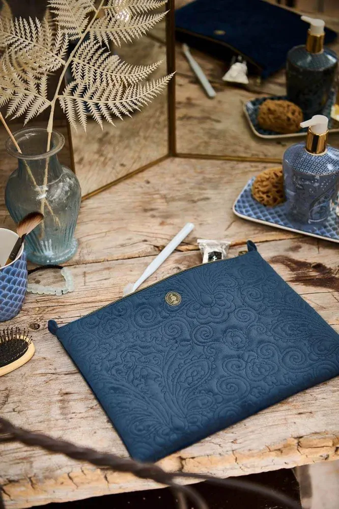 Pip Studio sametové Charly Velvet Quilted Days kosmetické pouzdro, modré