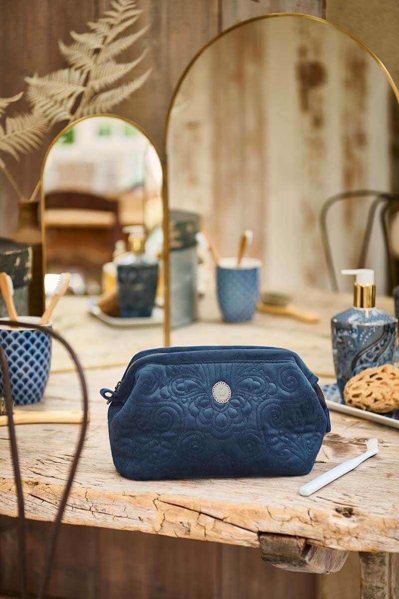 Pip Studio Cooper Velvet Quiltey Days sametová kosmetická taška, modrá