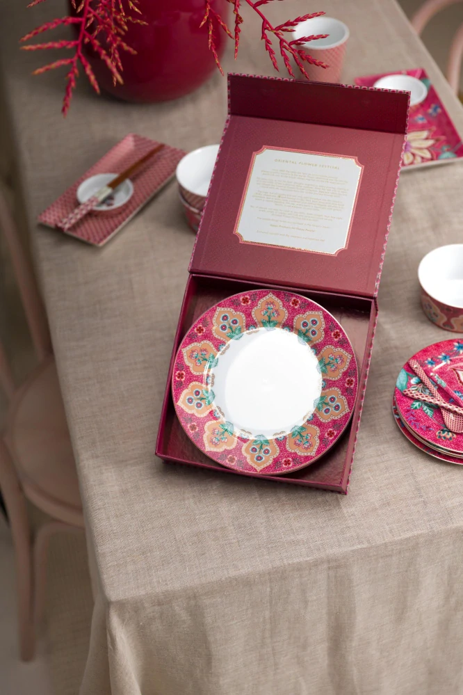 Pip Studio Flower Festival Oriental sada 4 kusů talířů Ø21cm, růžová