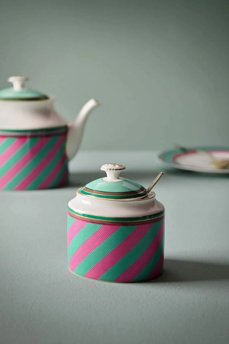 Pip Studio Pip Chique Stripes cukřenka 550ml, růžovo-zelená