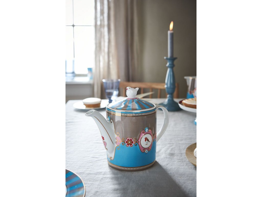 Pip Studio Love Birds Medallion čajová konvice 1,3 l, modrá-khaki