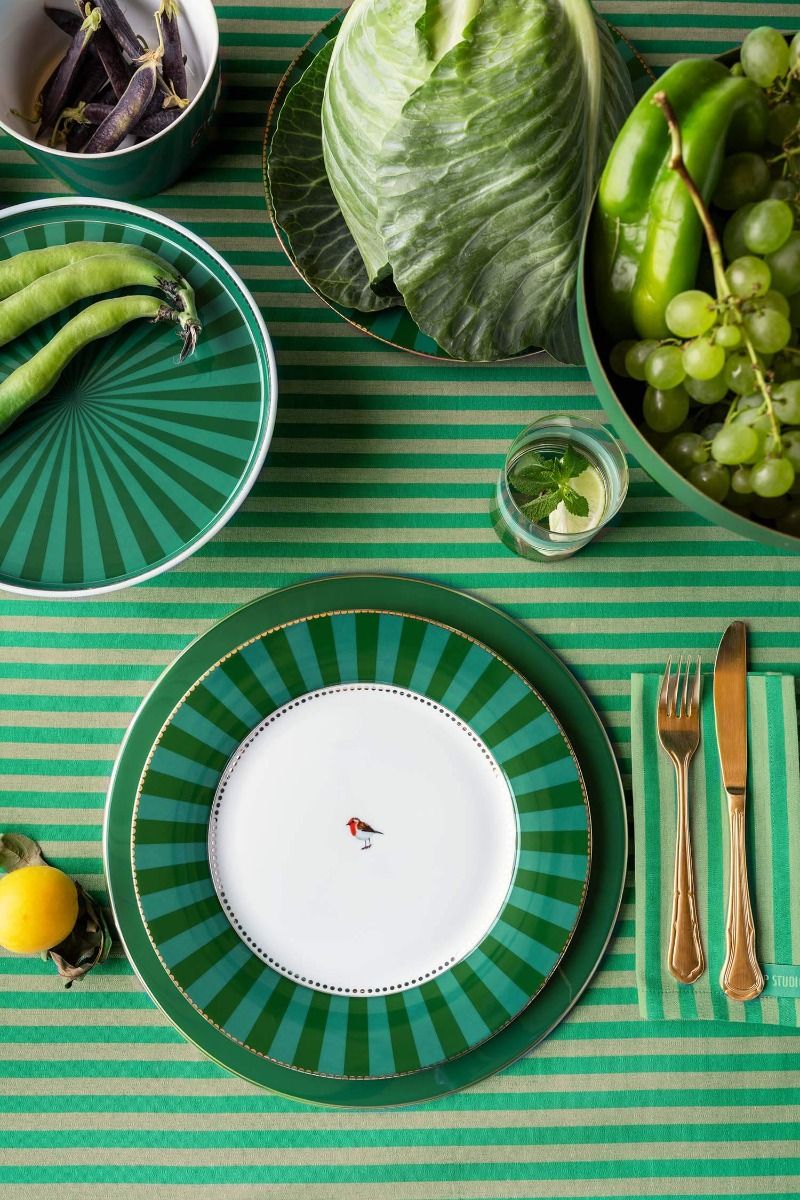 Pip Studio Love Birds Stripes talíř Ø26,5cm, zelený