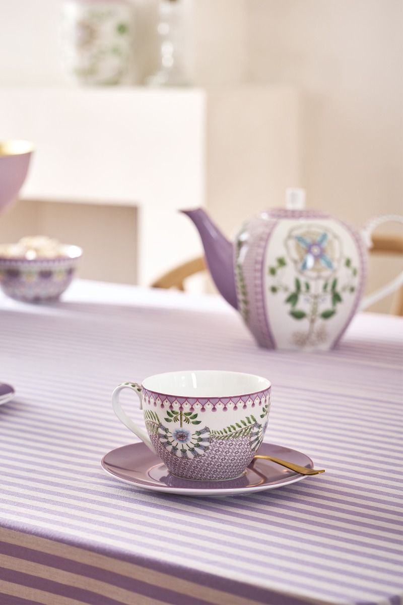 Pip Studio Lily & Lotus cappuccino šálek s podšálkem 270ml, lila