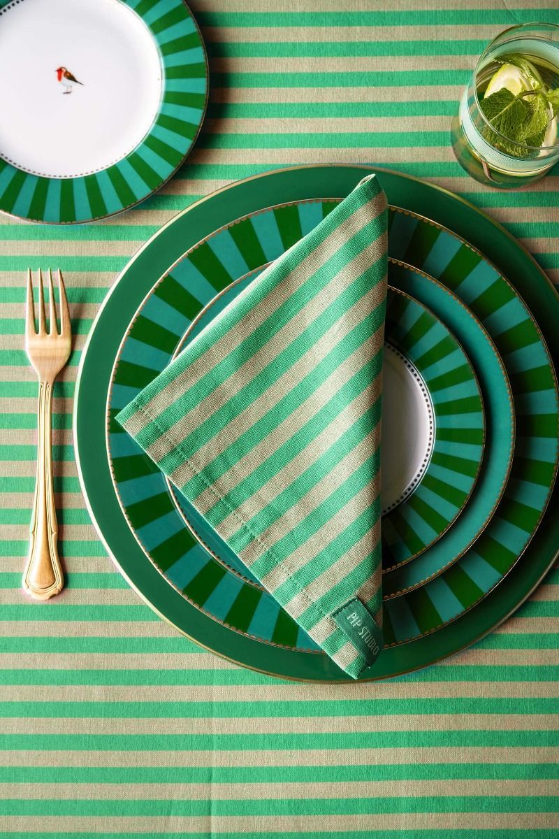 Pip Studio Stripes Green set 4ks látkových ubrousků 40x40cm, zelený
