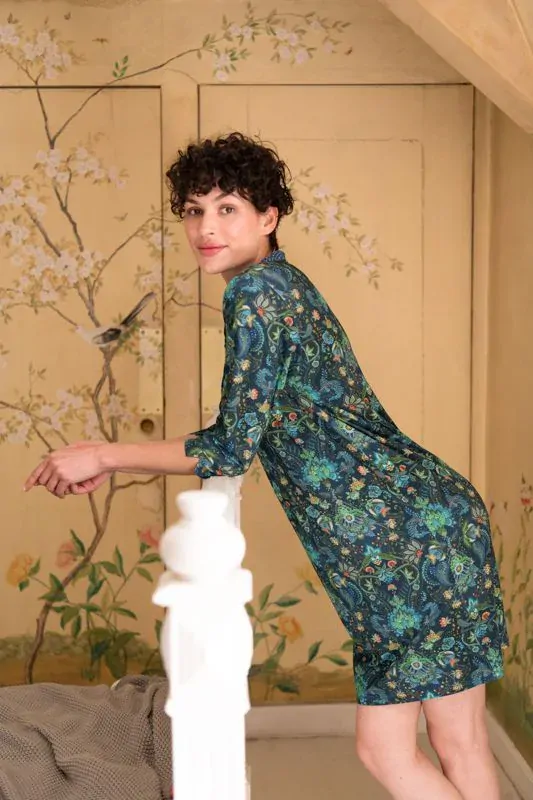 Pip Studio noční košile s 3/4 rukávem Kyoto Festival, modrá