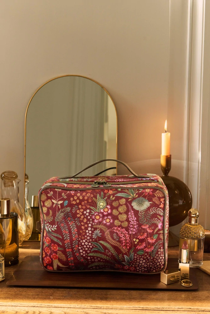 Pip Studio Casey Querida Quilted Velvet sametový kosmetický kufr, červený