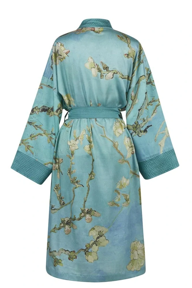 Van Gogh dámské saténové kimono Almond Blossom, modré
