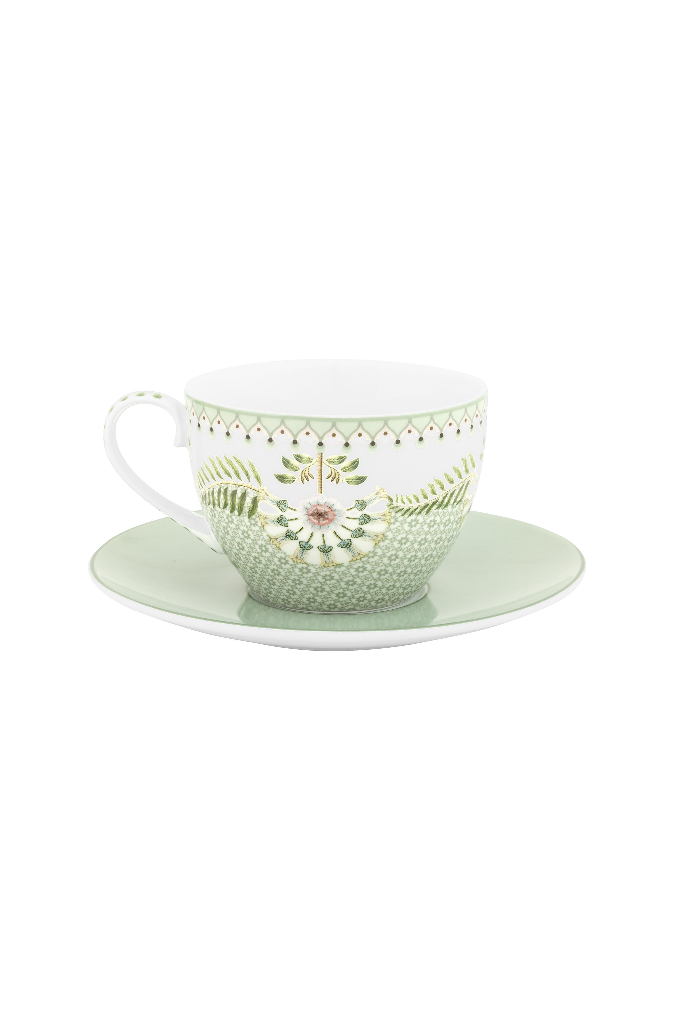 Pip Studio Lily & Lotus cappuccino šálek s podšálkem 270ml, zelený