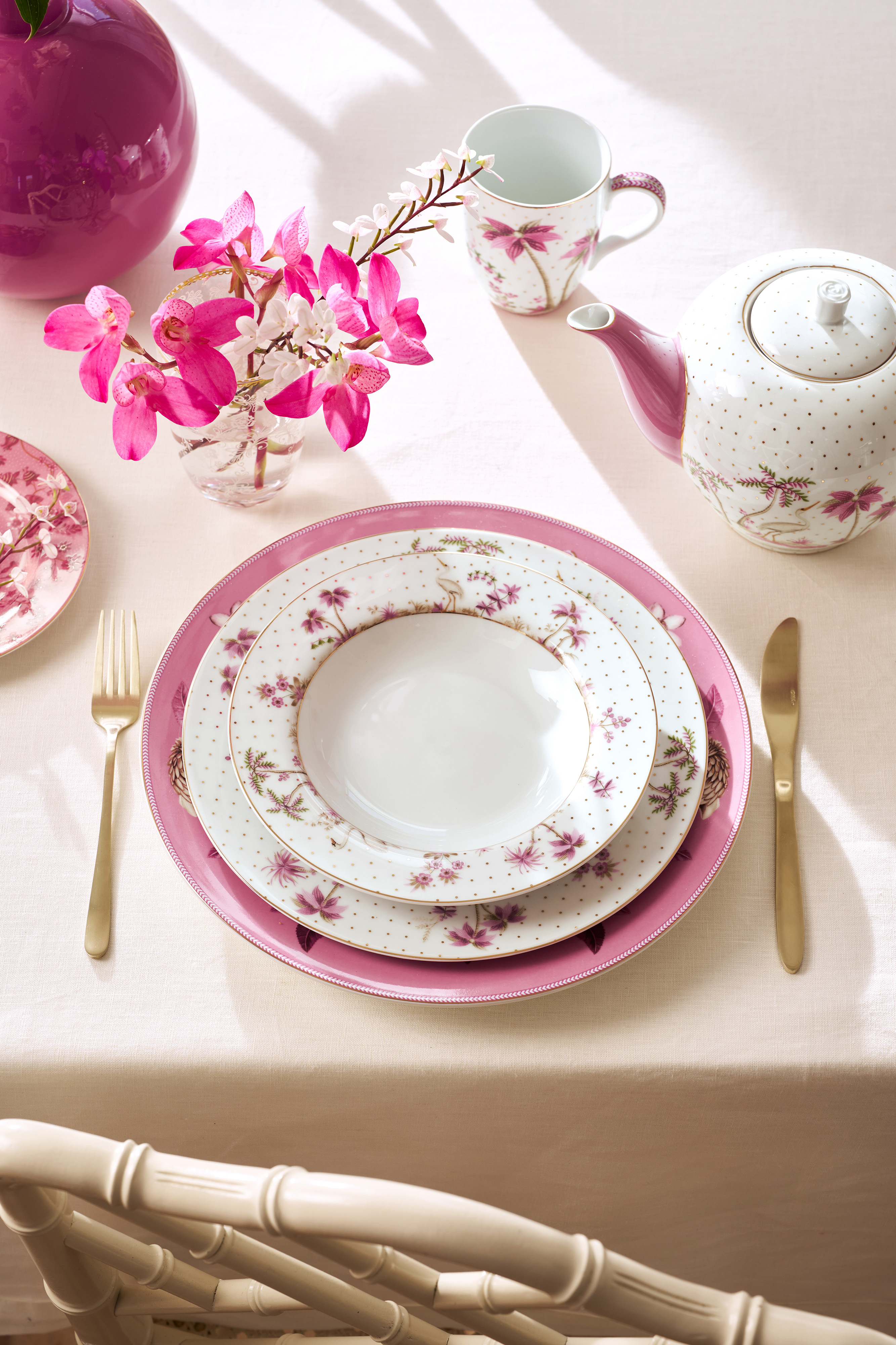 Pip Studio Jolie Dots Gold hluboký talíř ∅21,5cm, růžový