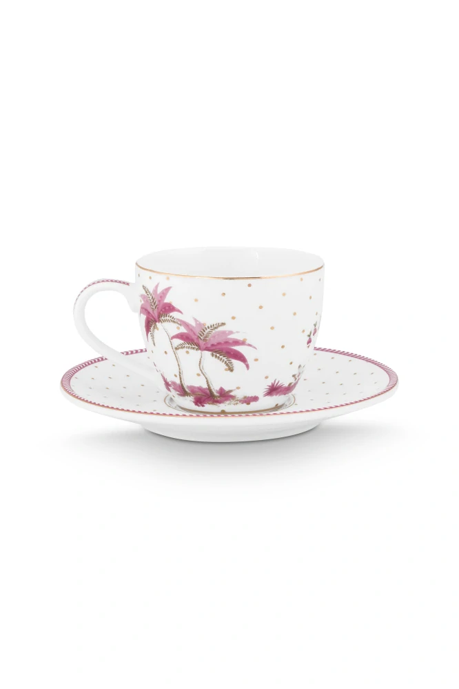 Pip Studio Jolie Dots Gold espresso hrneček s talířkem 100ml, růžový