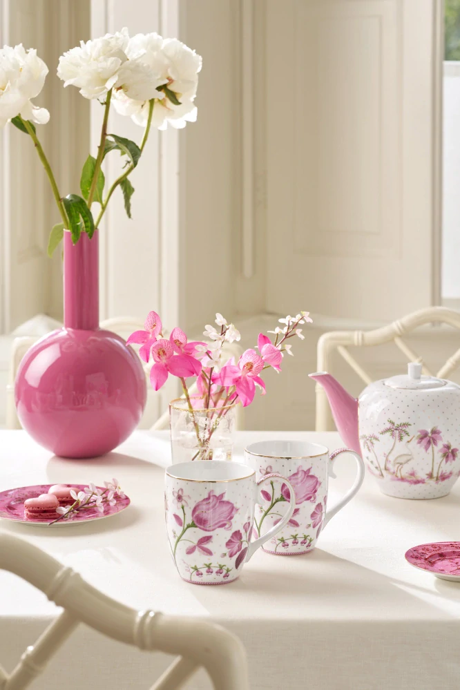 Pip Studio Jolie Tulip sada 2 ks hrnků XL 440ml, růžová