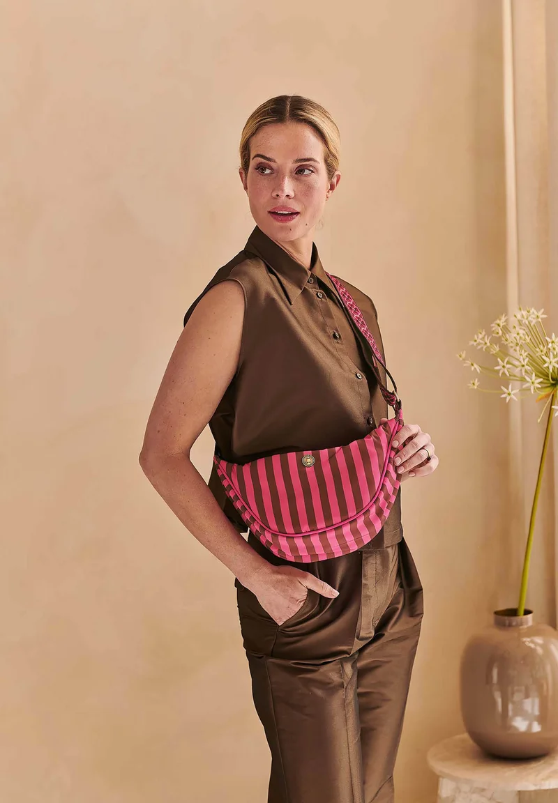Pip Studio Freya Half Moon Cross Body Stripe kabelka, růžová