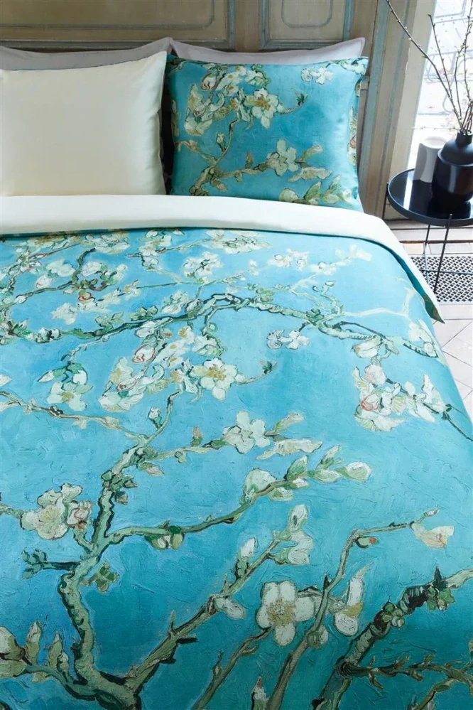 Van Gogh saténové povlečení Mandlovník 140x200 + 70x90, modré, bavlna