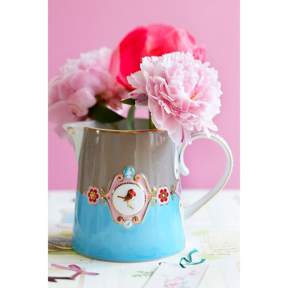 Pip Studio Love Birds Medallion mlékovka 270ml, modrá-khaki