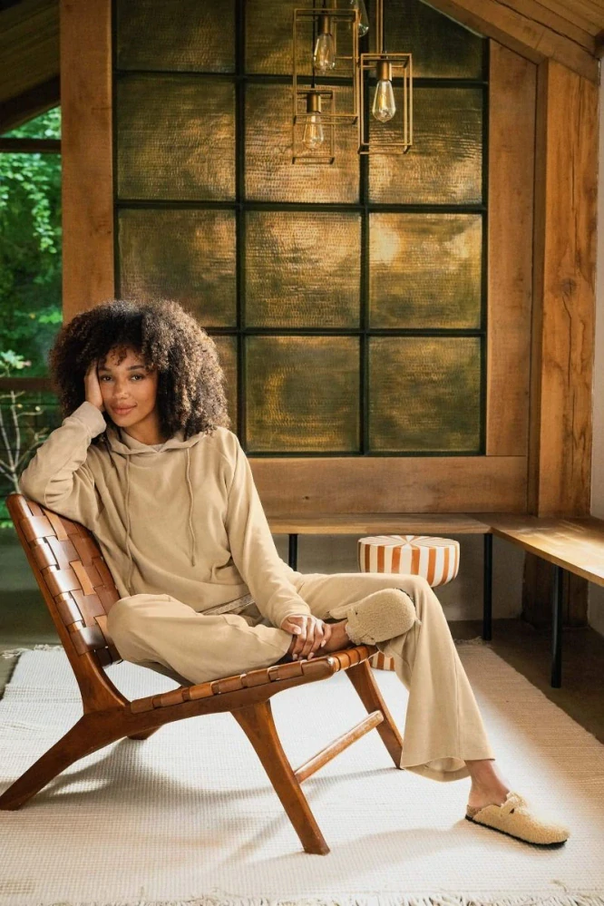 Pip Studio Tamari sametová mikina s kapucí, béžová