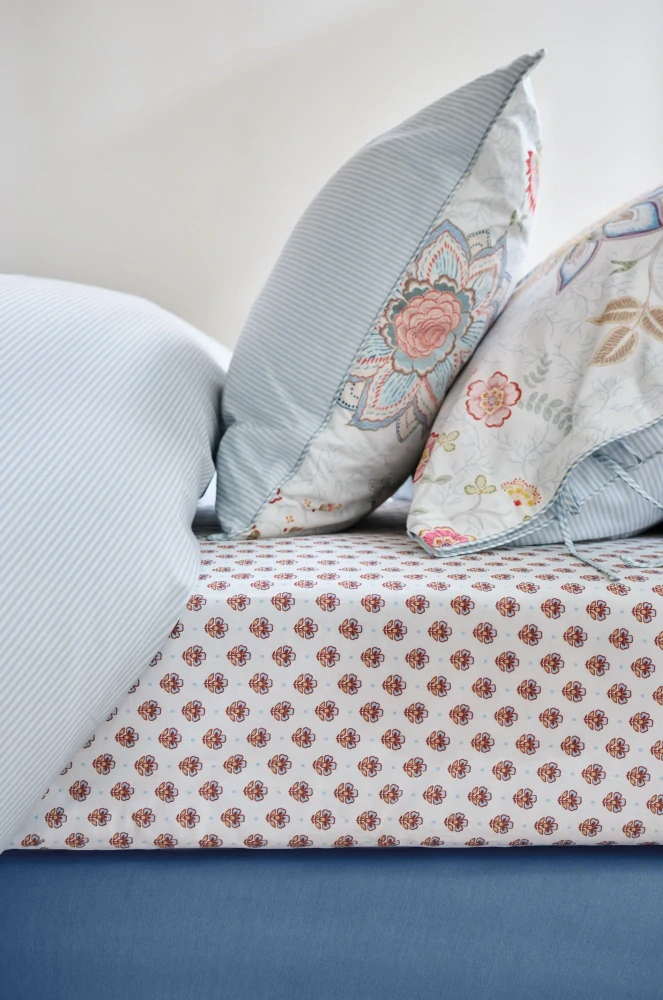 Pip Studio perkálové prostěradlo Jaipur Flower 140x200 cm, světle modré