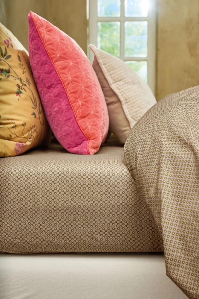 Pip Studio perkálové prostěradlo Twinkle Star 160x200 cm, žlutá-khaki