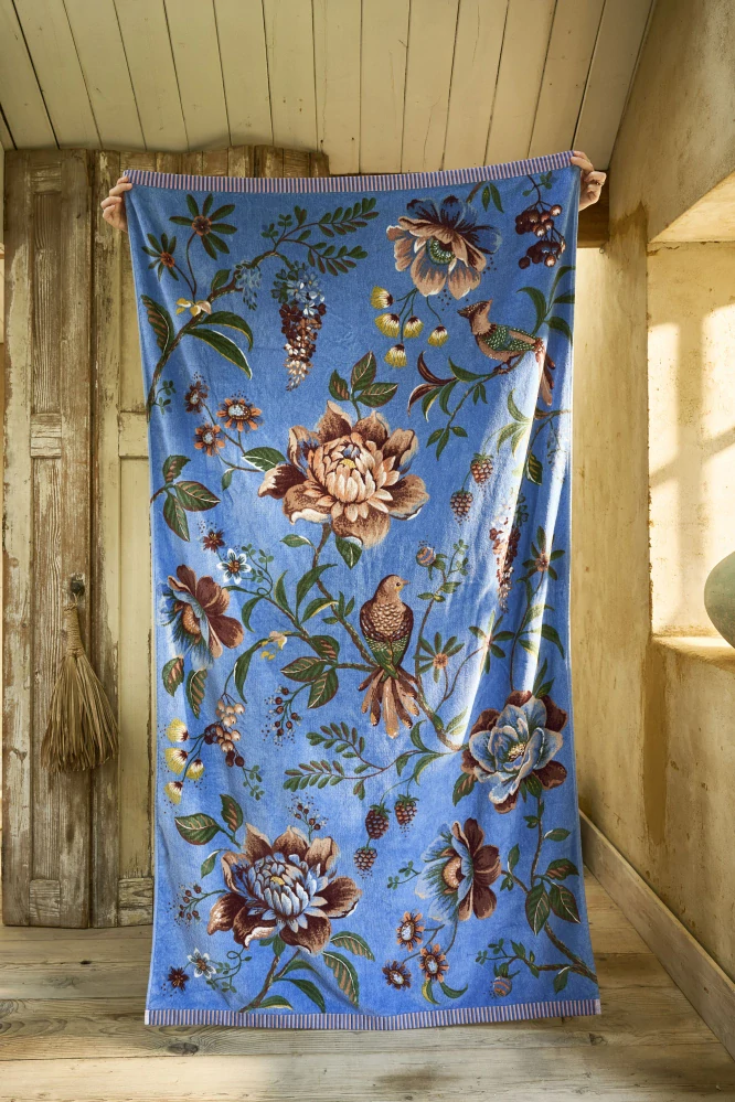 Pip Studio Secret Garden bavlněná froté plážová osuška modrá 100x180 cm