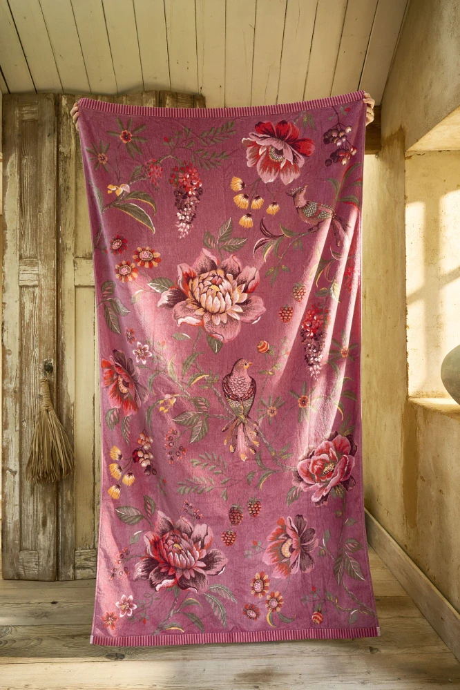 Pip Studio Secret Garden bavlněná froté plážová osuška růžová 100x180 cm