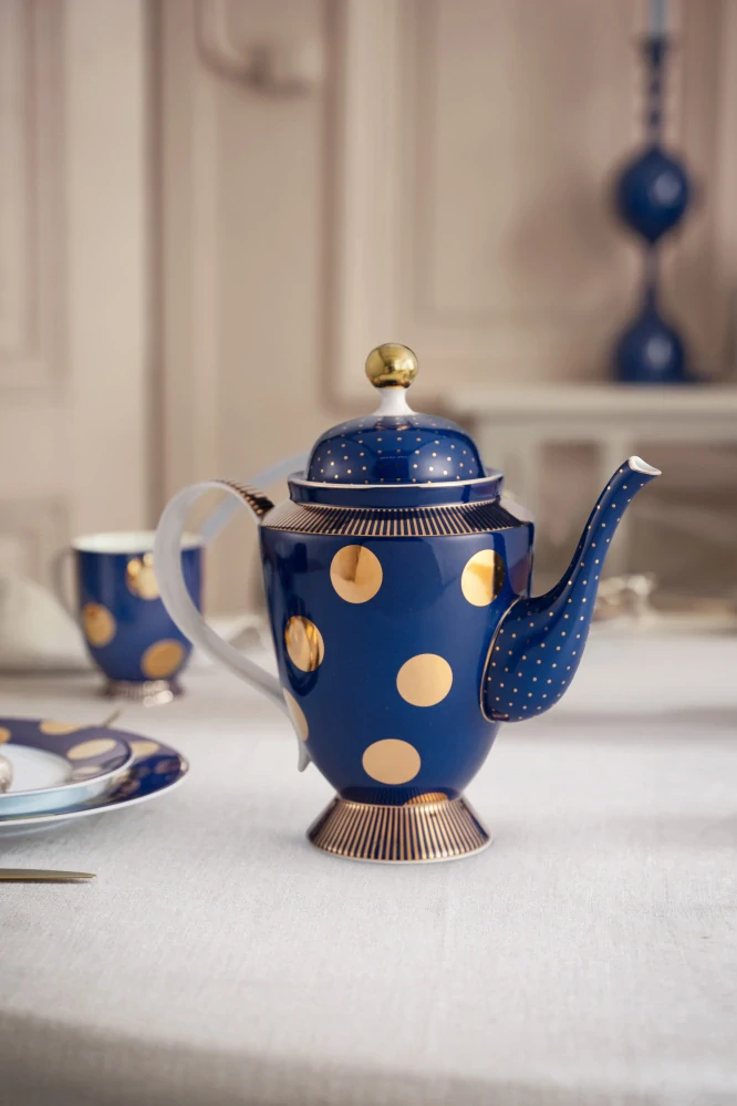 Pip Studio Dot Delight Navy-gold čajová konvice 1,25l, modrá-zlatá