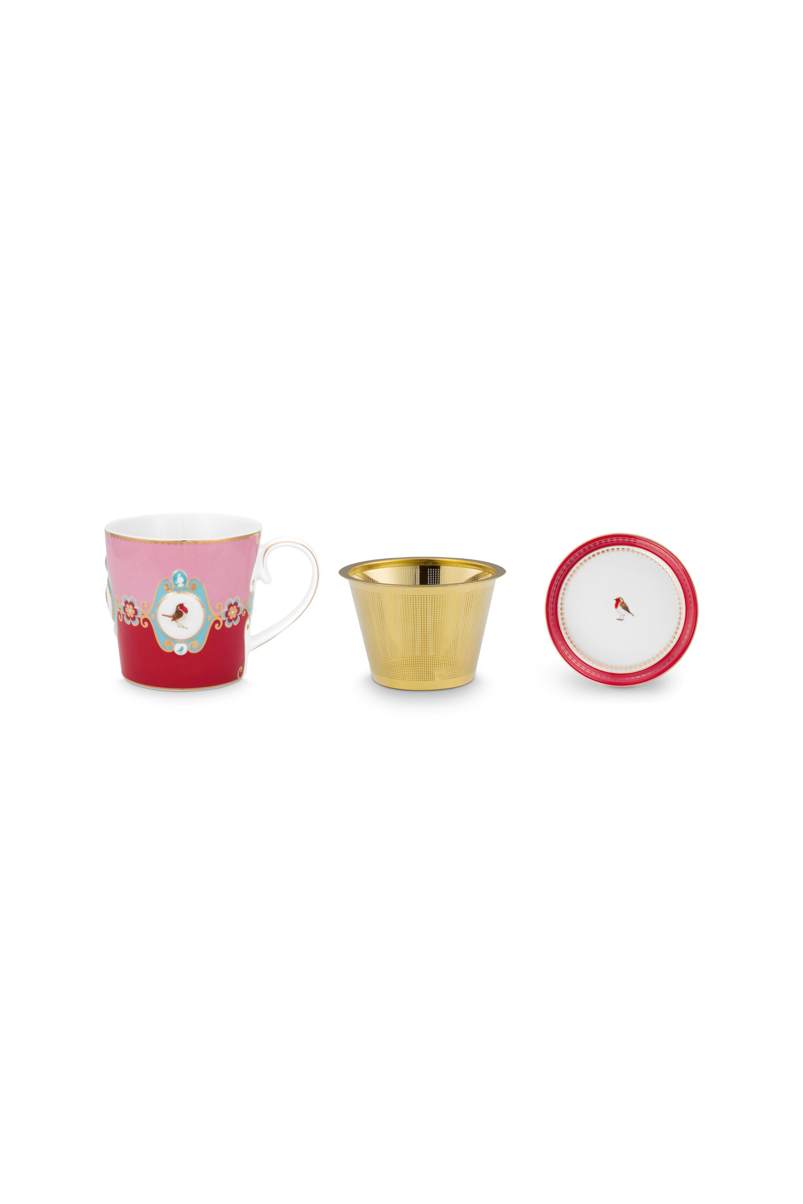 Pip Studio Love Birds sada na čaj pro jednoho 225 ml, červeno-růžová