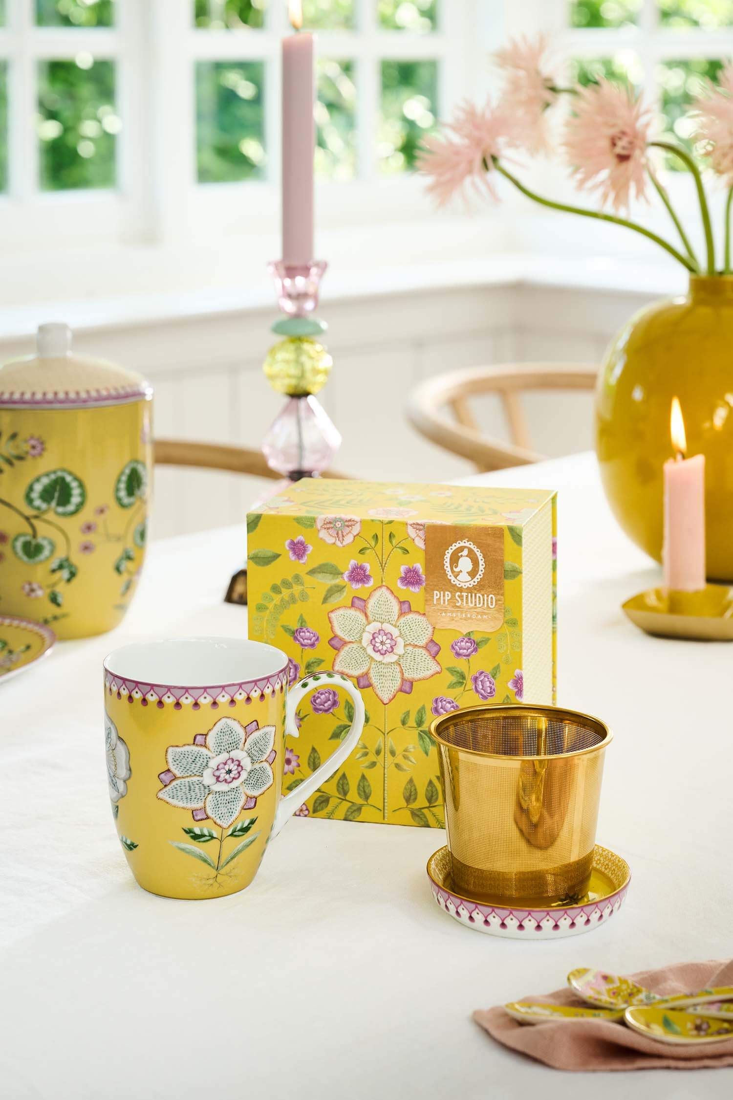 Pip Studio Lily & Lotus sada na čaj pro jednoho 350 ml, žlutá