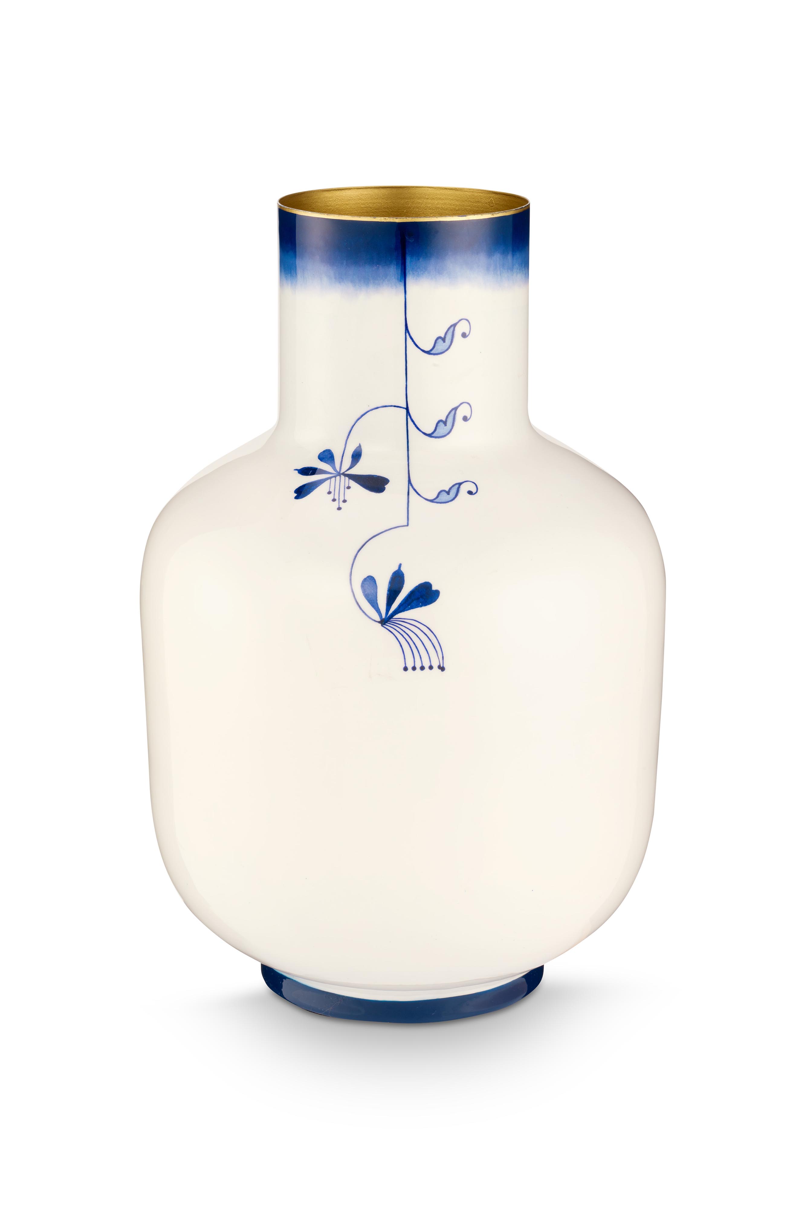 Pip Studio kovová váza The Blue Bird bílá s modrým květem, velká