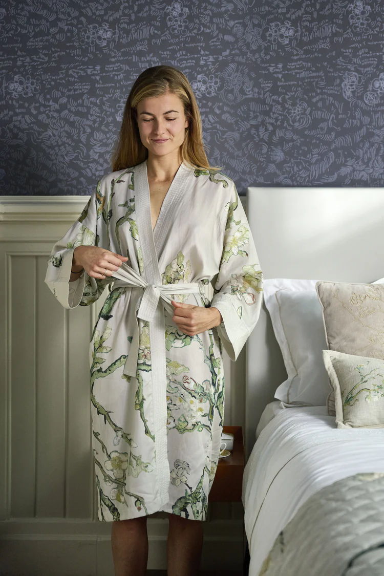 Van Gogh dámské saténové kimono Almond Blossom v pískové