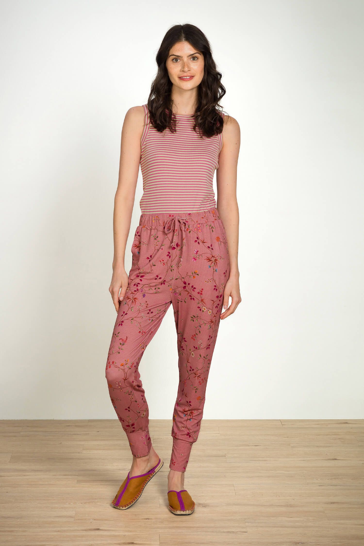 Pip Studio Bobien dlouhé kalhoty Delhi Dreams, růžové