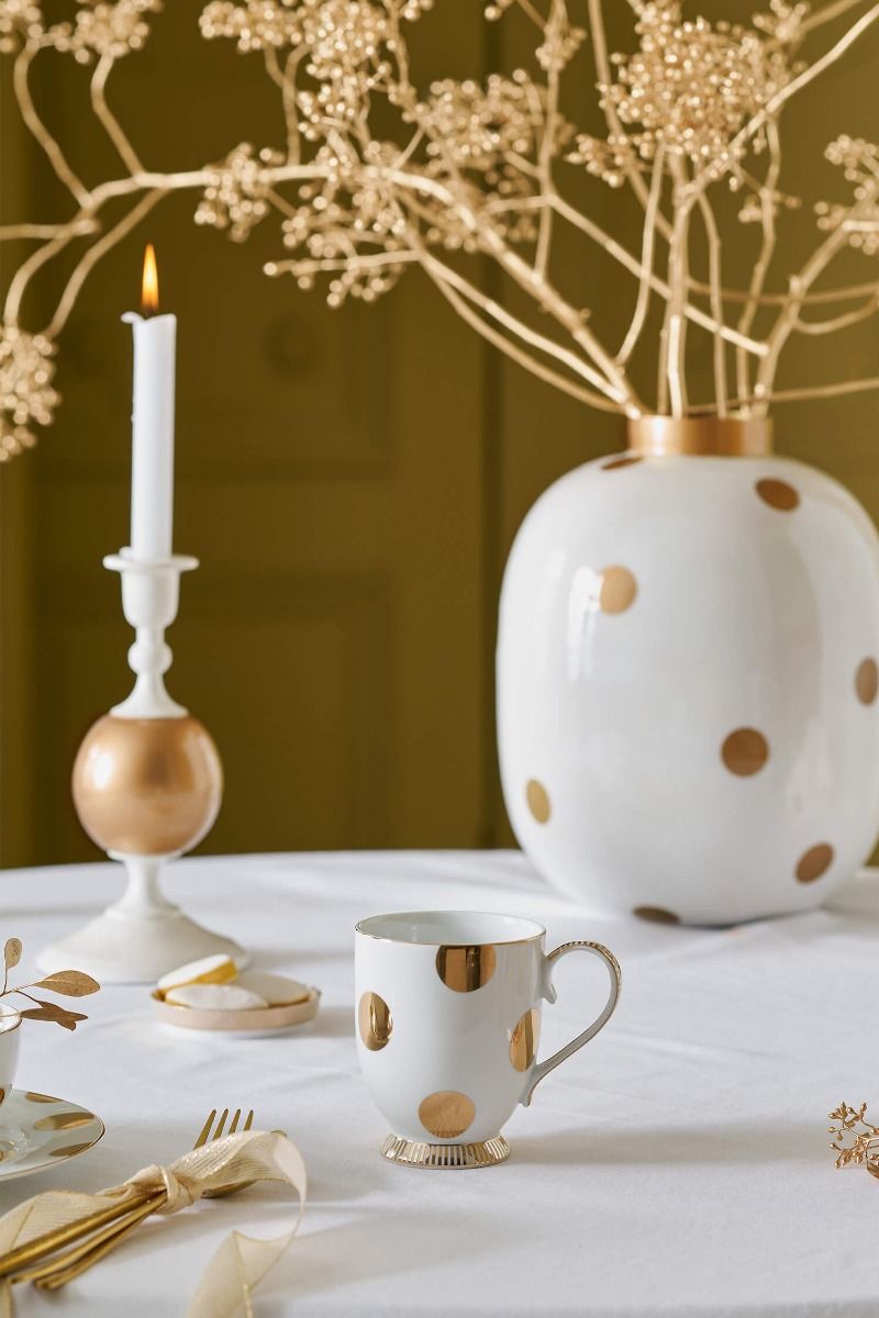 Pip Studio Dot Delight White - Gold hrnek 380ml, bílo-zlatý