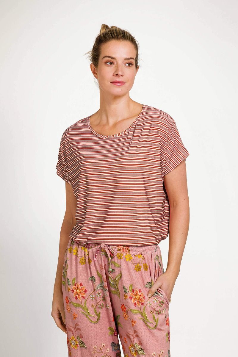 Pip Studio Tatum triko s krátkým rukávem Kente Stripes, růžové