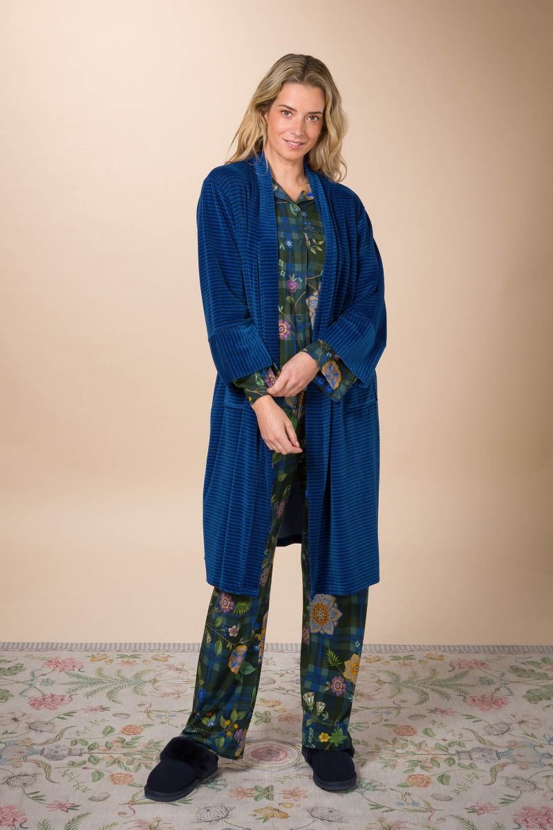 Pip Studio Naomi Kimono Velvet Little Sumo Stripe, tmavě modré
