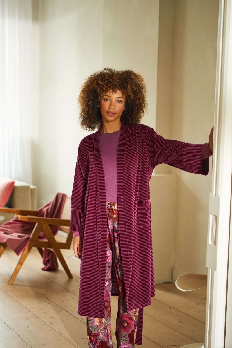 Pip Studio Naomi Kimono Velvet Little Sumo Stripe, červeno-růžové